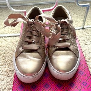 Tory Burch Marion Rose Gold quilted metallic sneakers